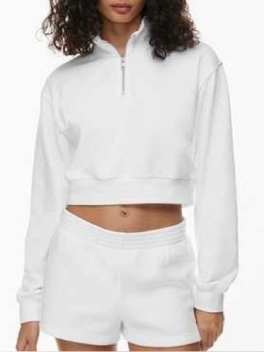 Aritzia Tna Cozy Fleece Perfect 1/4 Zip Cropped Sweatshirt in White Size M